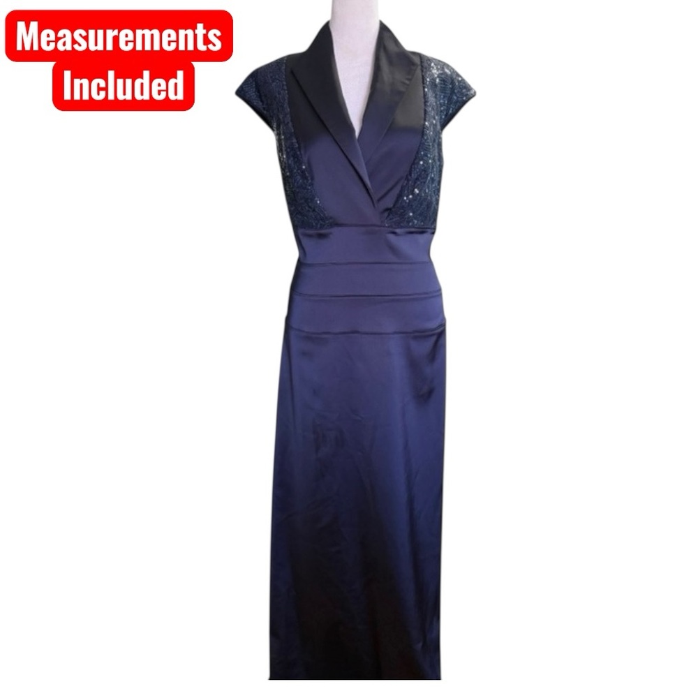 Tadashi Shoji Floor Length Sequin Dress Navy Formal Size 10